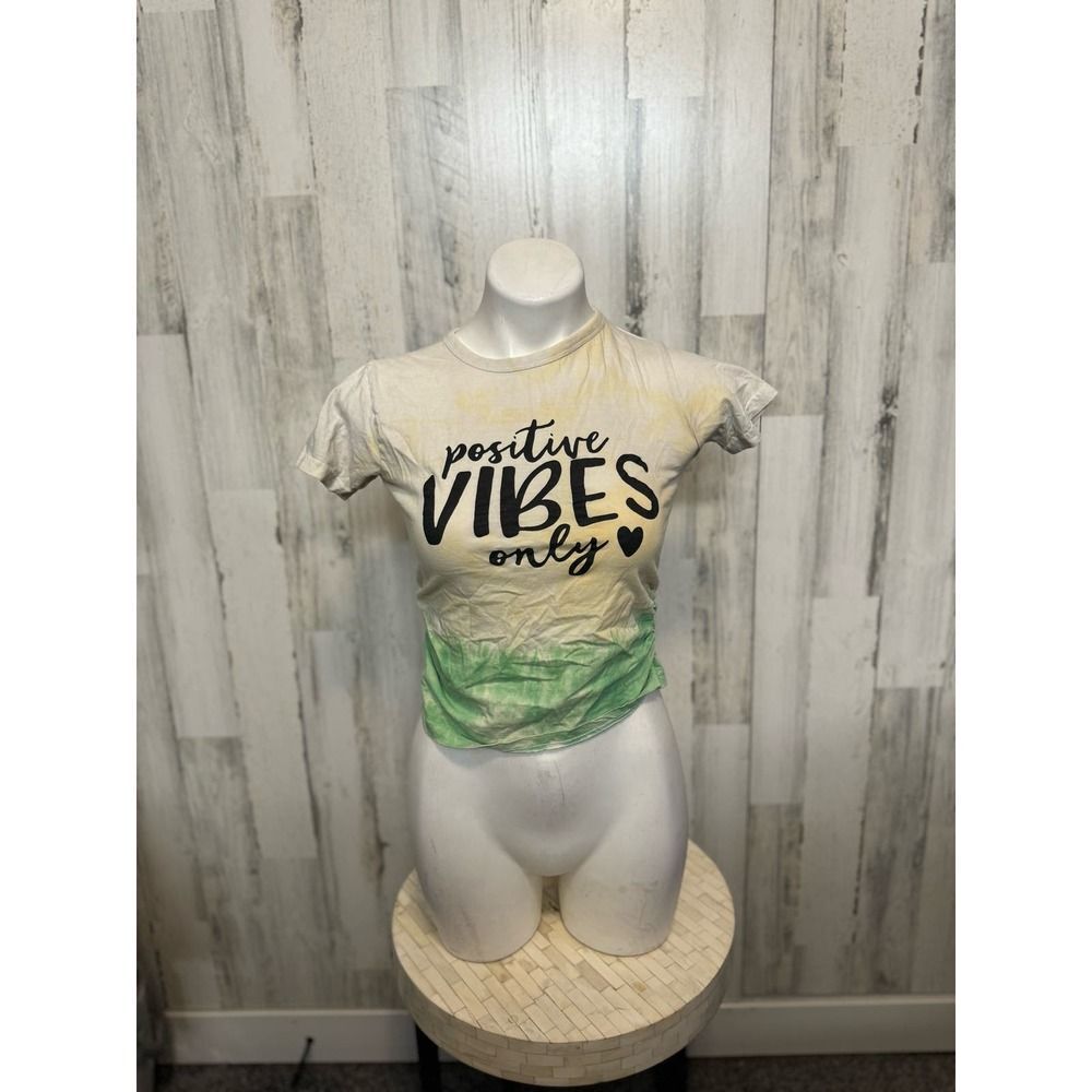 On Fire Positive Vibes Only Baby Tee Girls 12 L Yellow Green Tie Dye Crop